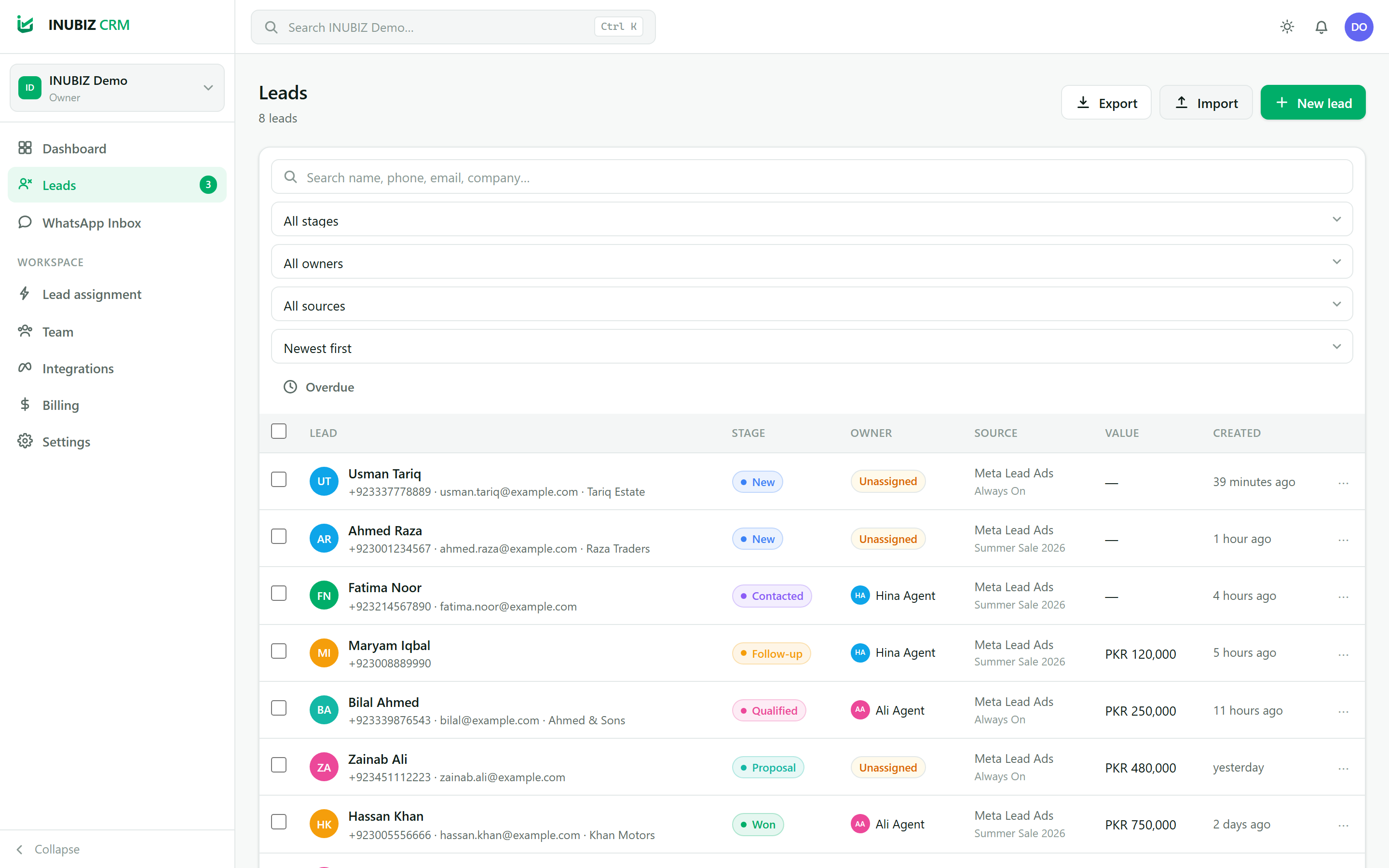 INUBIZ CRM — Leads